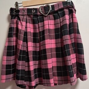 Plaid Pink and Black Skirt with Heart Buckle